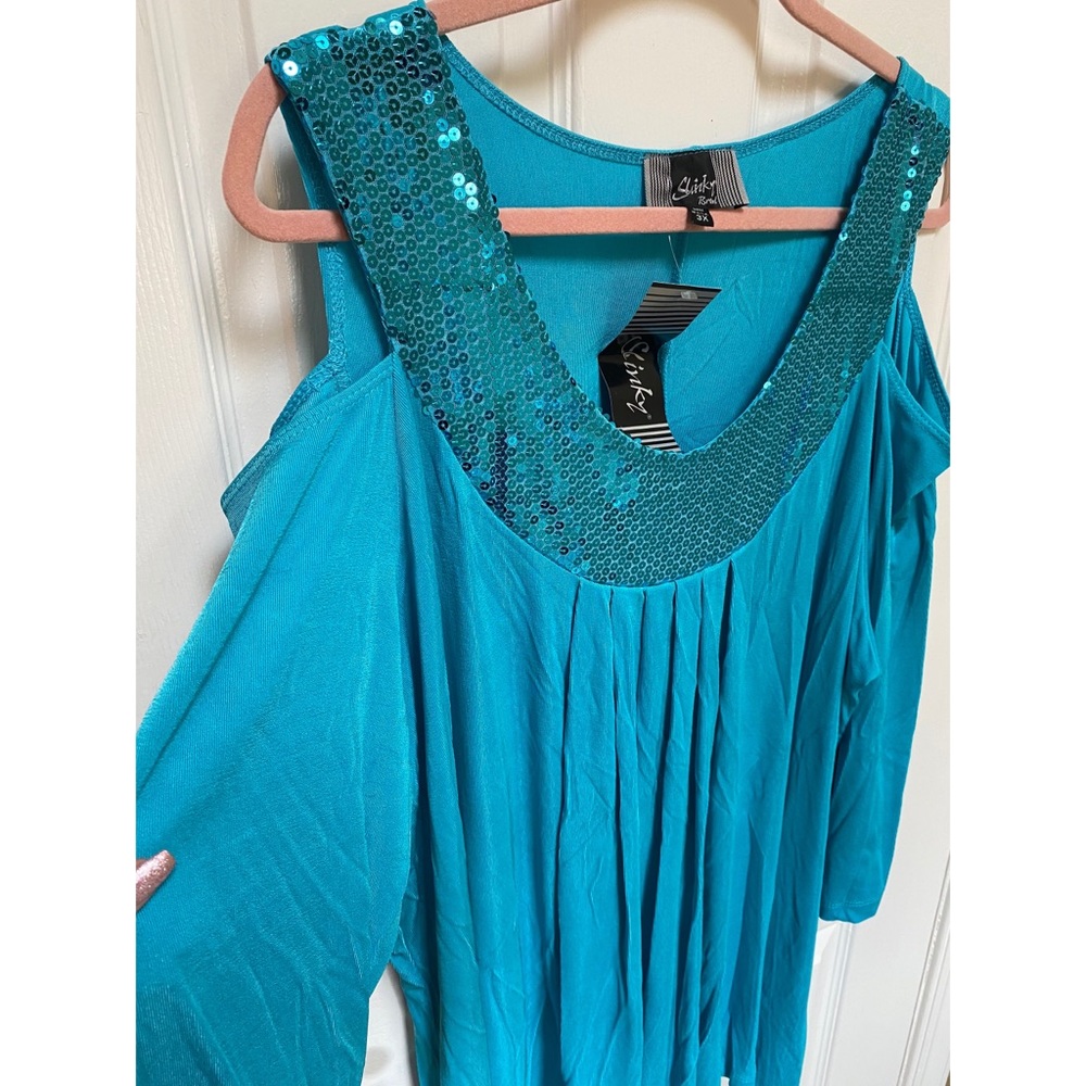 Blue Sequin Cold Shoulder Tunic